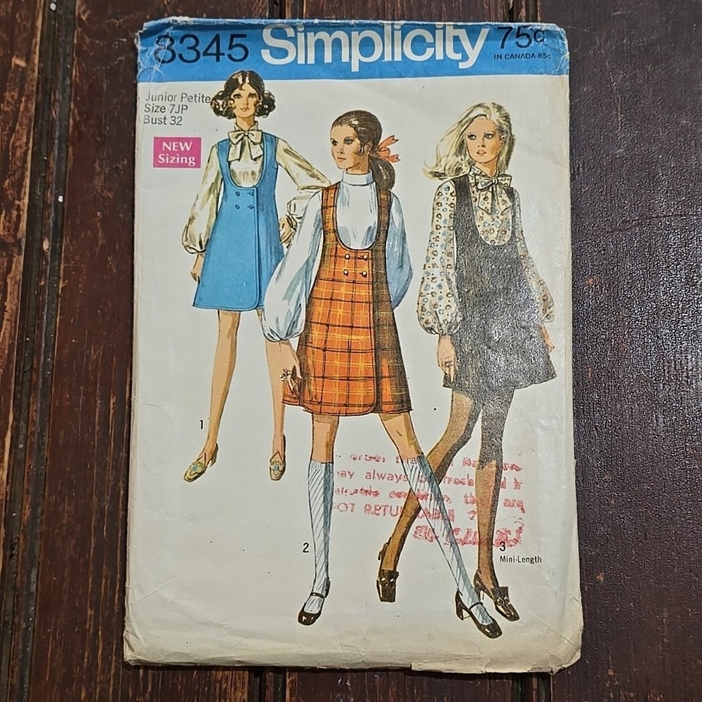 Vtg 1960's Retro Simplicity Pattern 8345 Jumper Dress and Blouse Sz 7JP Uncut